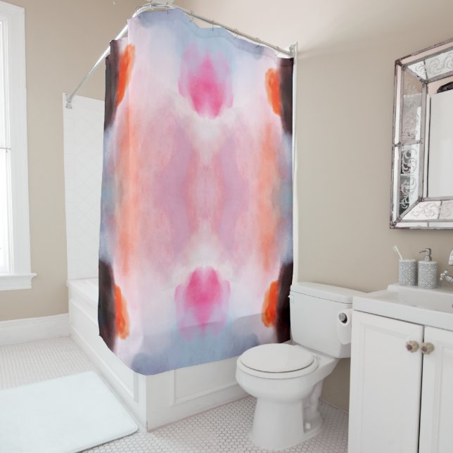 Dark Modern Watercolor Abstract Shower Curtain (In Situ)