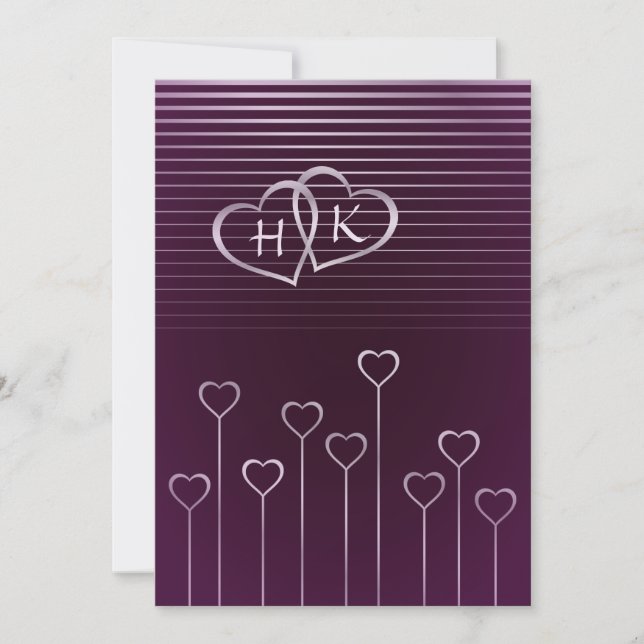Dark Monogram Silver Heart Wedding Invitation (Front)