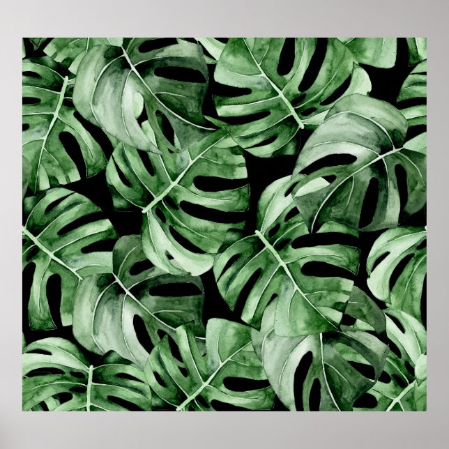 Dark Monstera: Tropical Watercolor Print. Poster (Front)