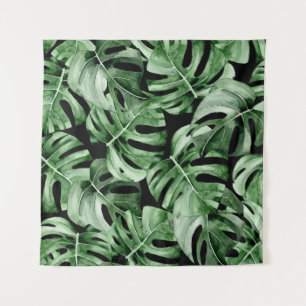 Dark Monstera: Tropical Watercolor Print. Tapestry