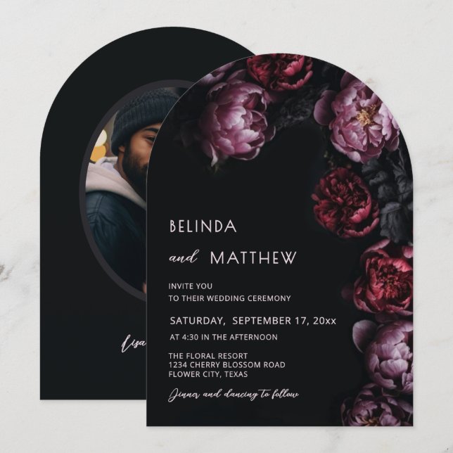 Dark Moody 3D Flowers Casual Wedding Invitation (Front/Back)