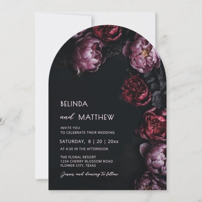 Dark Moody 3D Flowers Wedding Invitation (Front)
