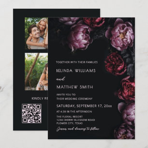 Dark Moody 3D Flowers Wedding Invitation