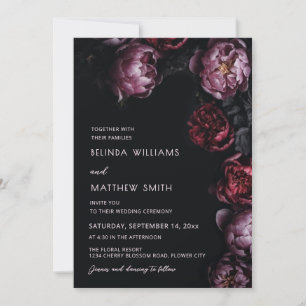 Dark Moody 3D Flowers Wedding Invitation