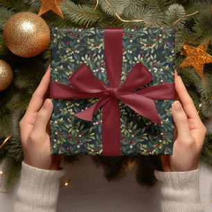 Dark Moody American Mistletoe Winter Holiday Wrapping Paper