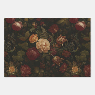 Dark Moody Antique Floral Still Life  Wrapping Paper Sheet