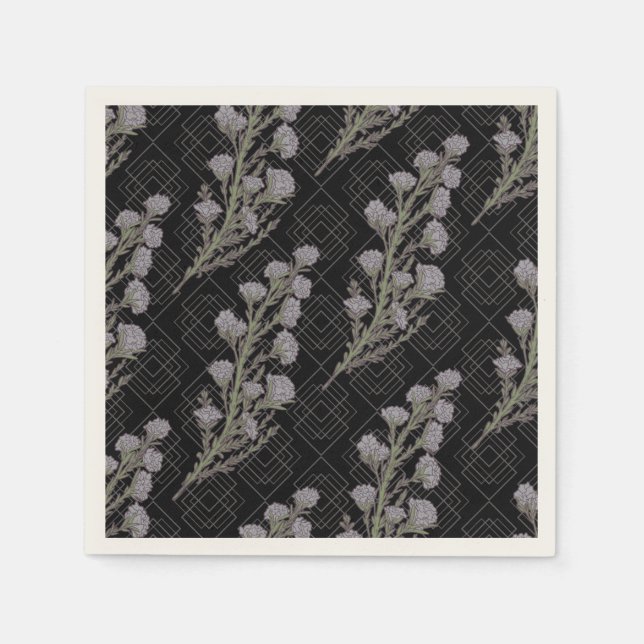 Dark & Moody Art Nouveau Lavender Floral Napkin (Front)