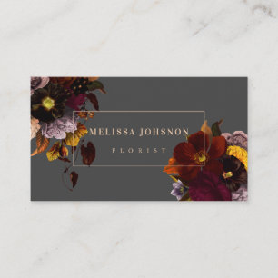 Dark Moody Autumn Floral Bouquet Business Card