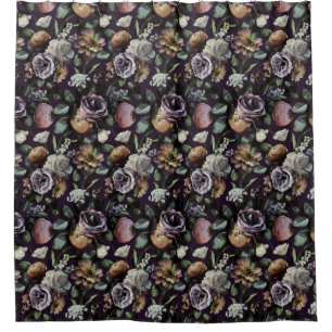 Dark Moody Autumn Floral Purple Shower Curtain