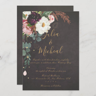 Dark Moody Autumn Floral Wedding Invitation