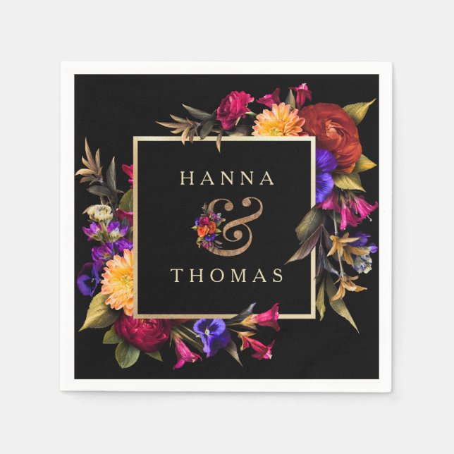 Dark Moody Autumn Floral Wedding Napkin (Front)