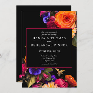 Dark Moody Autumn Floral Wedding Rehearsal Dinner Invitation