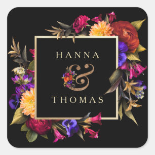 Dark Moody Autumn Floral Wedding Thank You Square Sticker