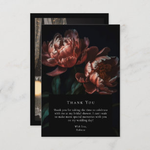 Dark Moody Black Gothic Floral Bridal Shower Photo Thank You Card