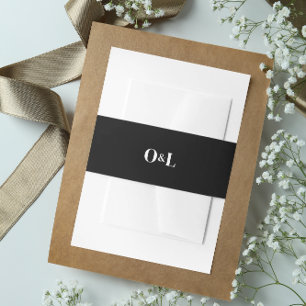 Dark Moody Black Minimalist Monogram Invitation Belly Band