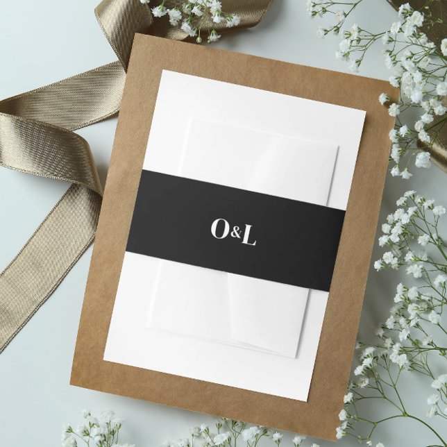 Dark Moody Black Minimalist Monogram Invitation Belly Band (Creator Uploaded)