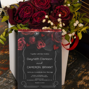 Dark Moody Black Red Florals Invitation