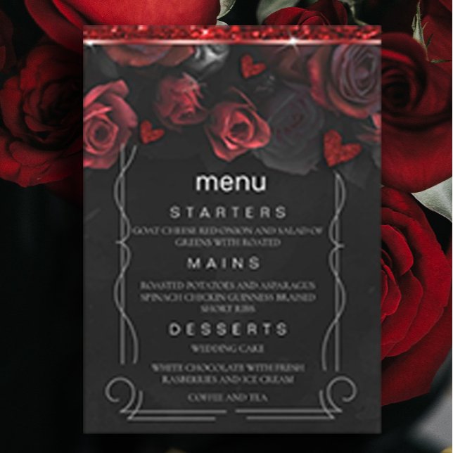 Dark Moody Black Red Florals Menu Invitation (#ZAZZLEMADE #redflowersmenu #redflowersinvitation #darkred #darkinvitation #elegantinvitation)