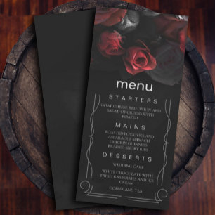 Dark Moody Black Red Florals Menu Invitation
