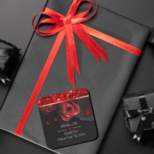 Dark Moody Black Red Florals Square Sticker