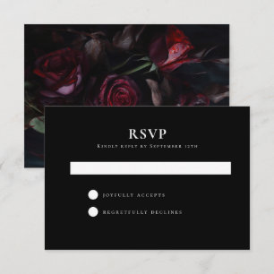 Dark Moody Black Romantic Roses Wedding Simple RSVP Card