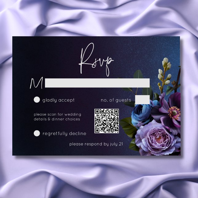 Dark Moody Blue Lavender Floral Modern Wedding RSVP Card (Dark Moody Blue Lavender Floral Modern Wedding RSVP Card)