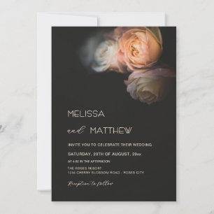Dark Moody Blush Apricot Roses Wedding Invitation