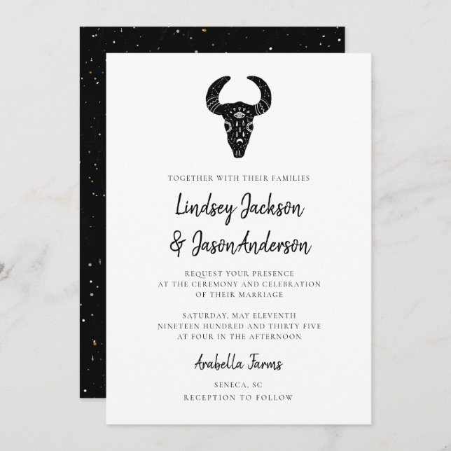 Dark Moody Bohemian Rustic Western Wedding Invitation (Front/Back)
