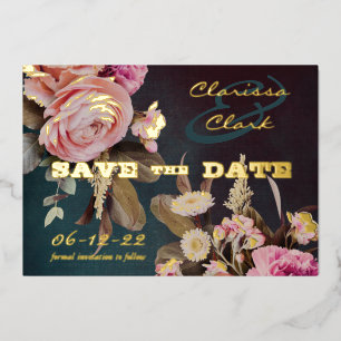 Dark Moody Bold Floral Gold Save The Date
