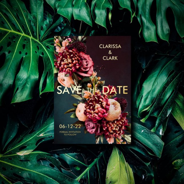 Dark Moody Bold Floral Marsala Save The Date (Creator Uploaded)