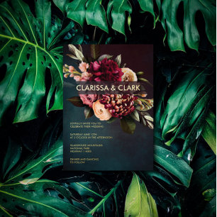 Dark Moody Bold Floral Marsala Wedding  Foil Invit