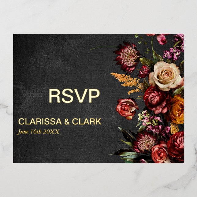Dark Moody Bold Wild Flower Wedding RSVP Postcard (Front)