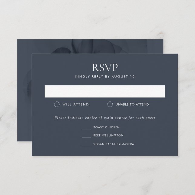 Dark Moody Botanical Blue Flower Wedding RSVP Card (Front/Back)