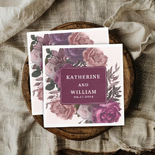 Dark moody burgundy and purple floral Wedding Napkin