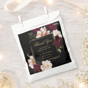 Dark Moody Burgundy Blush Black Floral Wedding Favour Bags