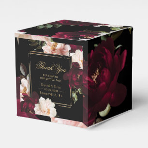 Dark Moody Burgundy Blush Black Floral Wedding Favour Box