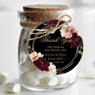 Dark Moody Burgundy Blush Black Floral Wedding Favour Tags