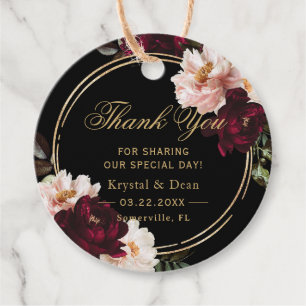 Dark Moody Burgundy Blush Black Floral Wedding Favour Tags