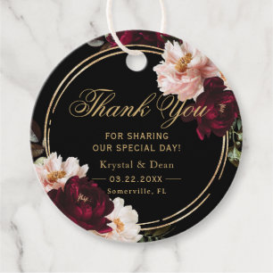 Dark Moody Burgundy Blush Black Floral Wedding Favour Tags