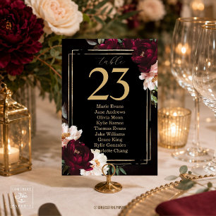 Dark Moody Burgundy Blush Black Floral Wedding Table Number