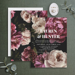 Dark Moody Burgundy Blush Floral Botanical Wedding Invitation