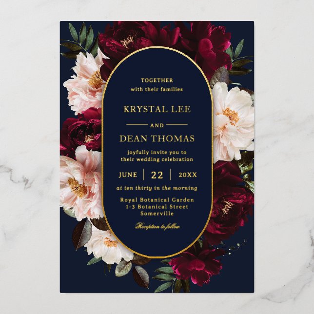 Dark Moody Burgundy Blush Navy Blue Floral Wedding (Front)