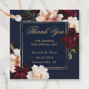 Dark Moody Burgundy Blush Navy Blue Floral Wedding Favour Tags