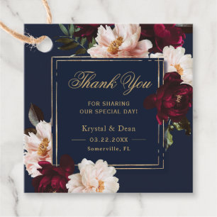Dark Moody Burgundy Blush Navy Blue Floral Wedding Favour Tags