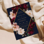 Dark Moody Burgundy Blush Navy Blue Floral Wedding Invitation<br><div class="desc">Personalise this elegant wedding invitation easily and quickly. Simply click the Edit Using Design Tools button to edit the text, change fonts and fonts colours. Featuring beautiful realistic burgundy, blush peonies and navy blue anemone flowers against a dark moody navy blue background. Matching items available in store. (c) Somerset Fine...</div>