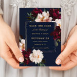Dark Moody Burgundy Blush Navy Blue Floral Wedding Save The Date<br><div class="desc">Personalise this elegant wedding save the date easily and quickly. Simply click the Edit Using Design Tools button to edit the text,  change fonts and fonts colours. Featuring beautiful realistic burgundy,  blush peony flowers against a dark navy blue background. Matching items available in store. (c) Somerset Fine Paperie</div>