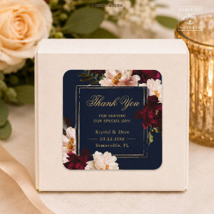 Dark Moody Burgundy Blush Navy Blue Floral Wedding Square Sticker