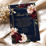 Dark Moody Burgundy Blush Navy Blue Floral Wedding Thank You Card<br><div class="desc">Personalise this elegant wedding thank you card easily and quickly. Simply click the Edit Using Design Tools button to edit the text, change fonts and fonts colours. Featuring beautiful realistic burgundy, blush peonies and navy blue anemone flowers against a dark moody navy blue background. Matching items available in store. (c)...</div>