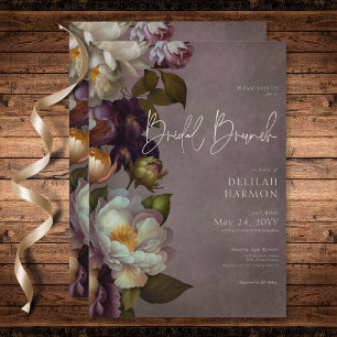 Dark Moody Burgundy & Cream Floral Bridal Brunch Invitation