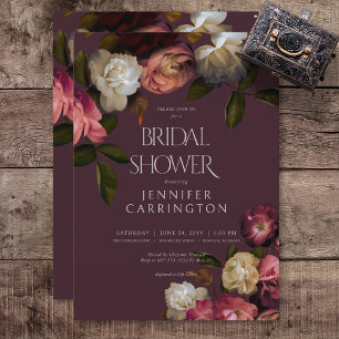 Dark Moody Burgundy & Cream Peonies Bridal Shower Invitation
